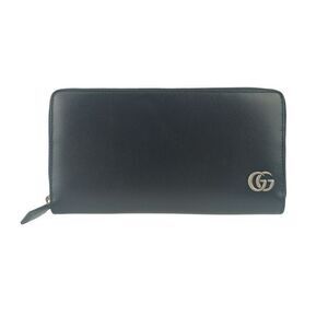 Gucci Wallet Ggmarmont 428736 Black Leather Unisex Round Zipper Long Wallet